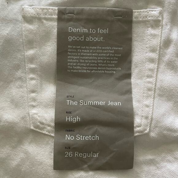 NEW Everlane The Summer Jean in White Size 26 Regular - Picture 3 of 5